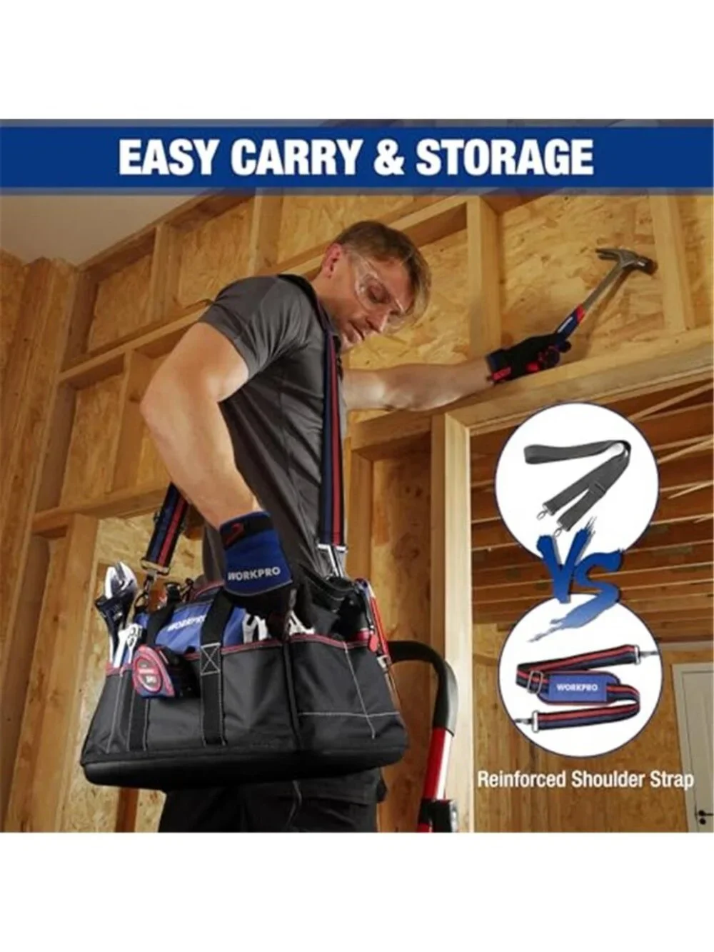 16-inch Wide Mouth Tool Bag, Heavy Duty Cloth Tool Storage Bag with Water Proof